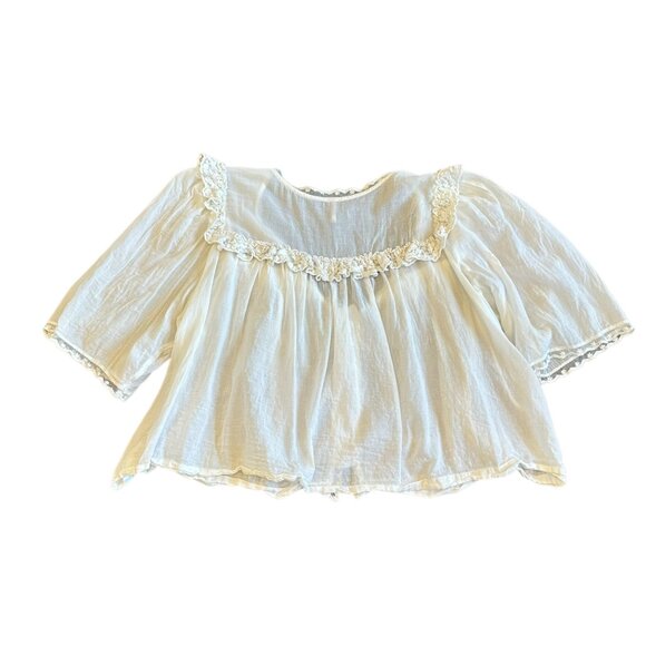 Free People Luna White Bohemian Blouse Short Sleeve Flowy Cropped Lace Medium - Picture 9 of 13